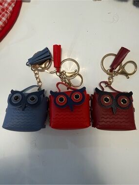 BUNDLE OF THREE - Brand New Owl Bag Charm/Keychain - 2” by 2”